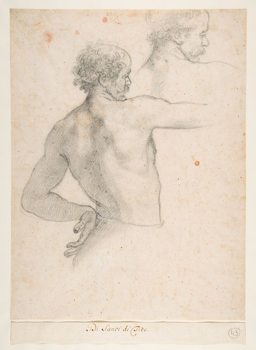 Two Studies of a Man, Santi di Tito (Italian, Sansepolcro 1536–1603 Florence), Black chalk (recto); rulings in red chalk and black chalk by early collector (verso) 