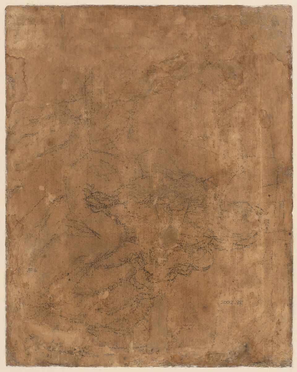 Virgin and Child, and Saint John the Baptist (recto); Summary sketches, possibly the Virgin and Child (verso), Attributed to Jacob de Backer (Netherlandish, Antwerp ca. 1540/1545–before 1600 Antwerp), Brown and black oil with white heightening (recto); black chalk (verso)