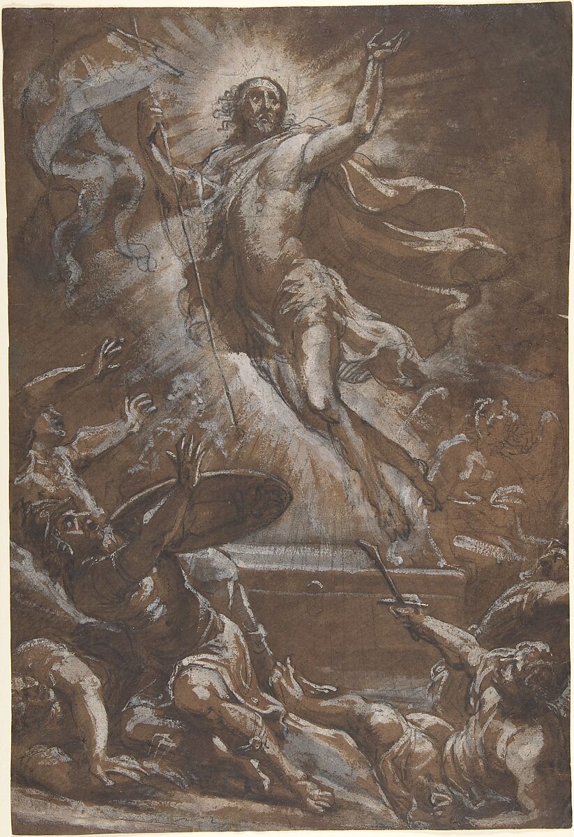The Resurrection of Christ, Attributed to Denijs Calvaert (Netherlandish, Antwerp ca. 1540–1619 Bologna), Black chalk, brown wash, and white heightening 