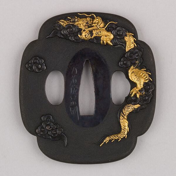 Sword Guard (Tsuba), Copper-gold alloy (shakudō), gold, copper, Japanese 