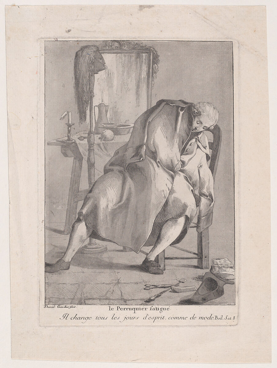 The Tired Wigmaker, from "Divers portraits", Giovanni David (Italian, Cabella Ligure 1749–1790 Genoa), Etching and aquatint 