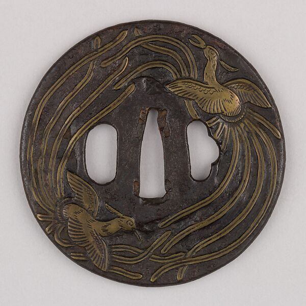 Sword Guard (Tsuba), Iron, brass, copper, Japanese 