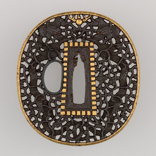 Sword Guard (Tsuba), Iron, gold, copper, Japanese