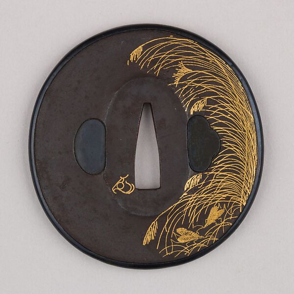 Sword Guard (Tsuba), Iron, gold, copper-gold alloy (shakudō), copper, Japanese 