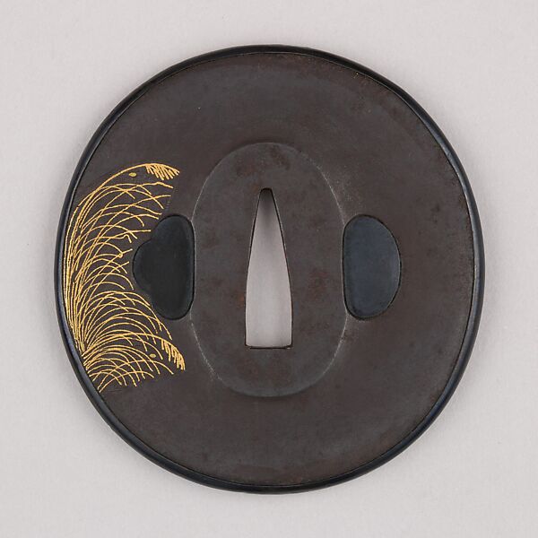 Sword Guard (Tsuba), Iron, gold, copper-gold alloy (shakudō), copper, Japanese