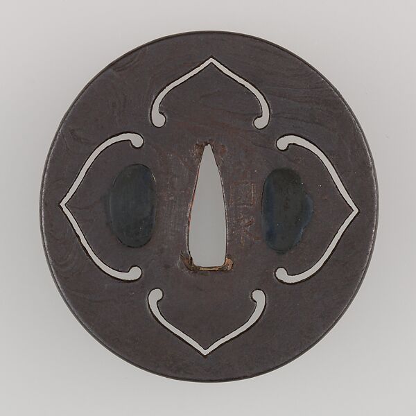 Sword Guard (Tsuba), Iron, copper-gold alloy (shakudō), copper, Japanese 