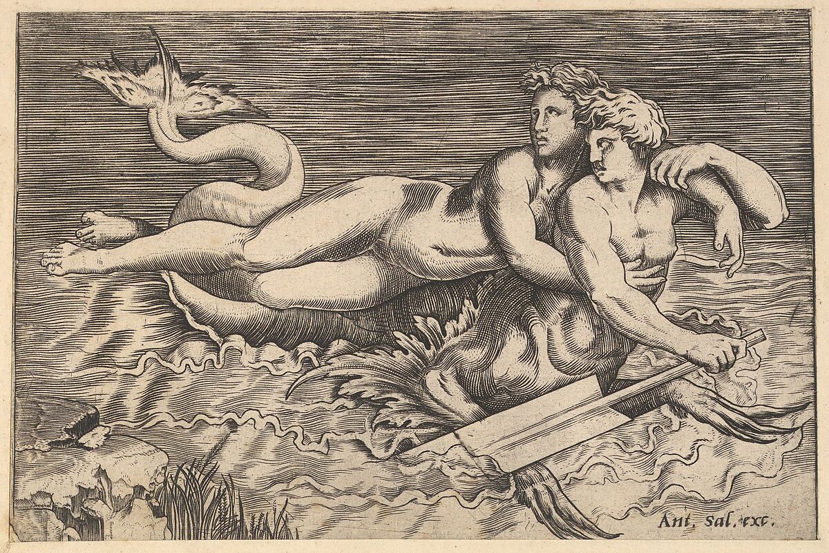 A Triton Carrying off a Nymph, from "Speculum Romanae Magnificentiae", Marco Dente (Italian, Ravenna, active by 1515–died 1527 Rome), Engraving 