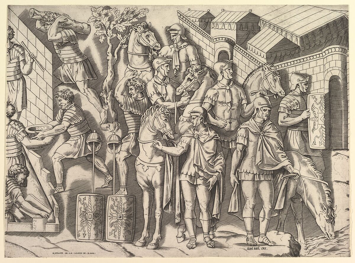 Roman Horsemen, from Trajan's Column, from "Speculum Romanae Magnificentiae", Marco Dente (Italian, Ravenna, active by 1515–died 1527 Rome), Engraving 