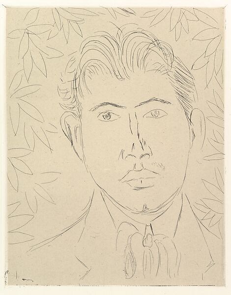 Head of a Man; Floral Background, Henri Matisse (French, Le Cateau-Cambrésis 1869–1954 Nice), Etching on chine collé 