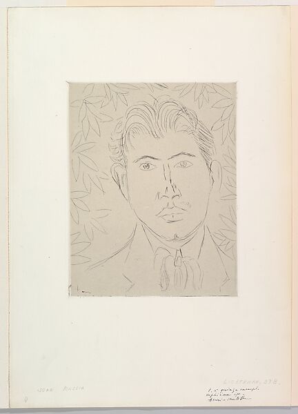Head of a Man; Floral Background, Henri Matisse (French, Le Cateau-Cambrésis 1869–1954 Nice), Etching on chine collé