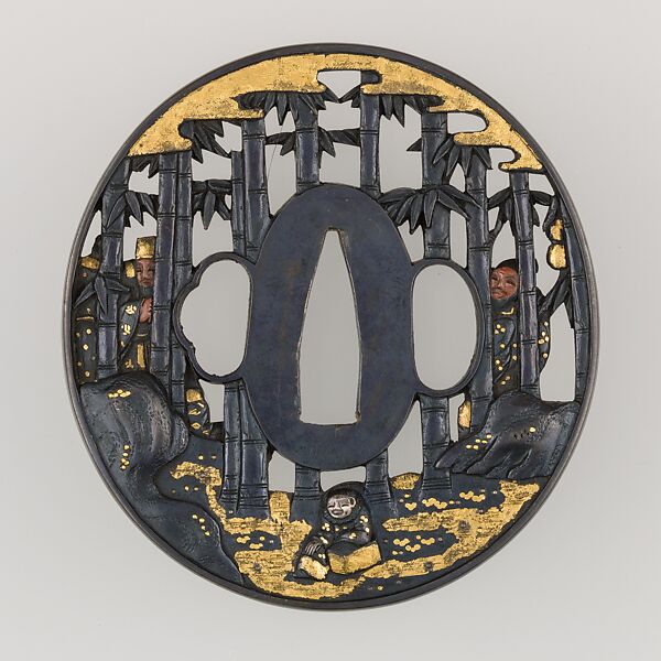 Sword Guard (Tsuba), Copper-gold alloy (shakudō), gold, silver, copper, Japanese