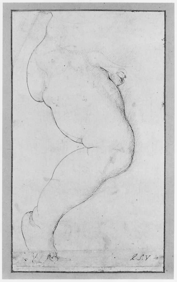 Study of the Right Leg of a Male Child, Attributed to Raphael (Raffaello Sanzio or Santi) (Italian, Urbino 1483–1520 Rome), Pen and brown ink over black chalk and stylus underdrawing