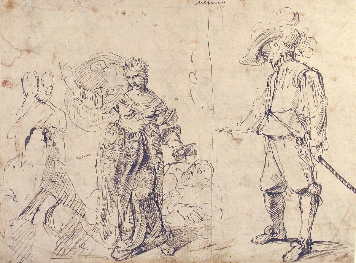 Sheet with Figure Studies (double sided), Pietro Novelli, called Il Monrealese (Italian, Monreale 1603–1647 Palermo), Pen and brown ink