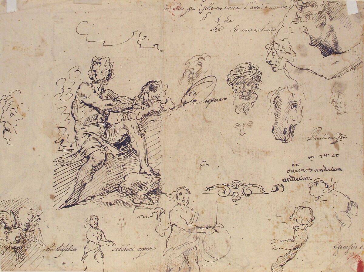 Sheet with Figure Studies (double sided), Pietro Novelli, called Il Monrealese (Italian, Monreale 1603–1647 Palermo), Pen and brown ink