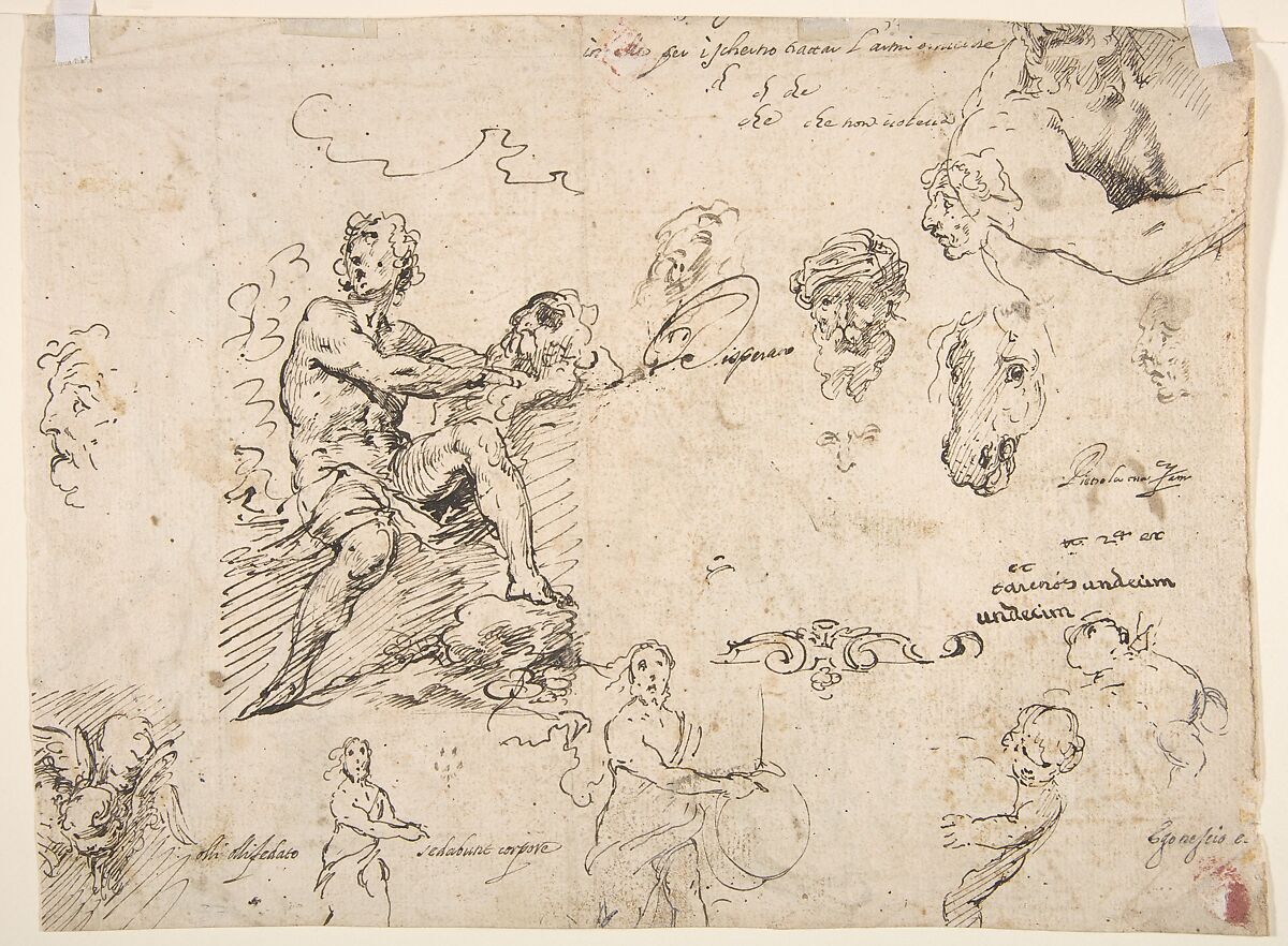 Sheet with Figure Studies (double sided), Pietro Novelli, called Il Monrealese (Italian, Monreale 1603–1647 Palermo), Pen and brown ink