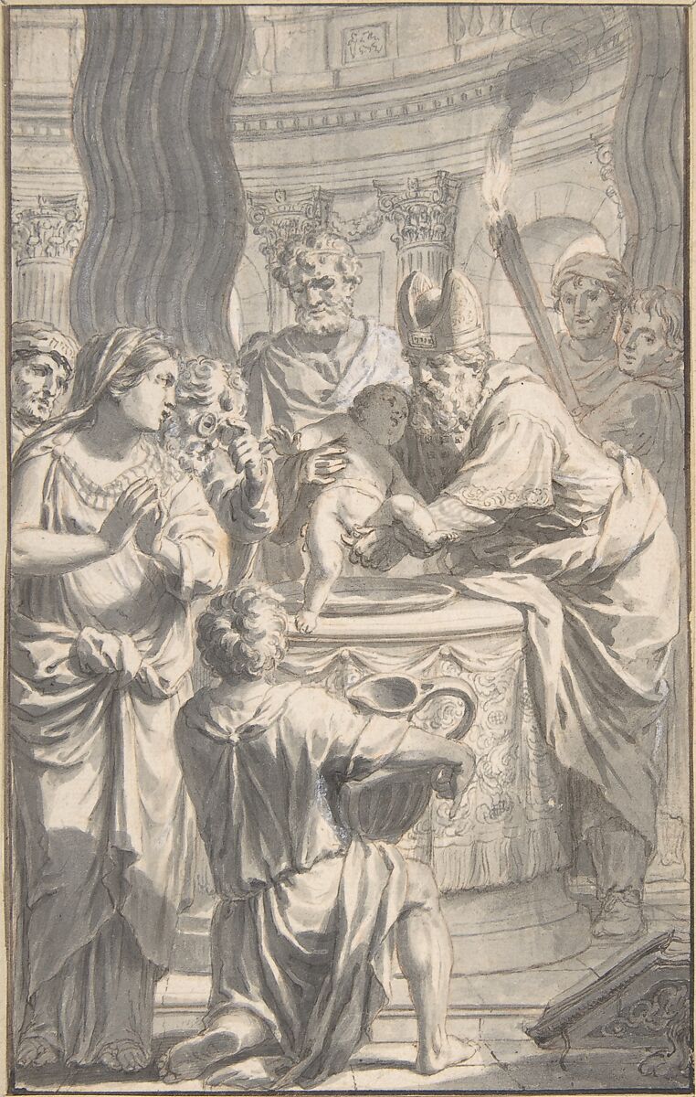 The Circumcision, Gerard de Lairesse (Dutch, Liège 1641–1711 Amsterdam), Pen and grayish brown ink, tip of the brush and gray ink, gray wash, red chalk and white heightening 