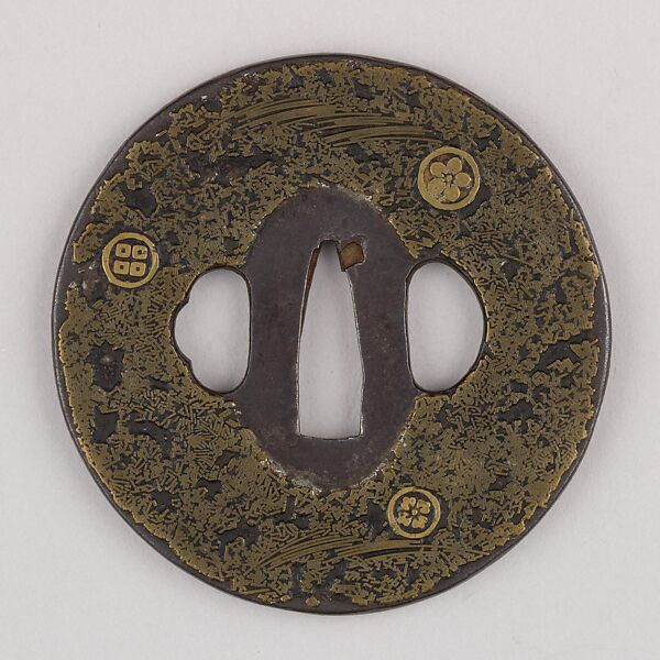 Sword Guard (Tsuba), Iron, brass, copper, Japanese 