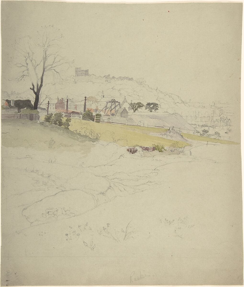 View of a colliery at the edge of a town, Attributed to George Price Boyce (British, London 1826–1897 London), Watercolor over graphite on card 