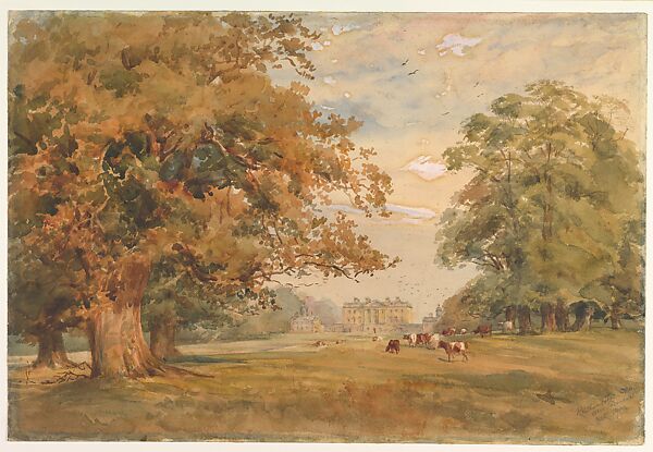 View of Kirtlington Park, Oxfordshire, Susan Alice Dashwood (British, 1856–1922), Watercolor over graphite 