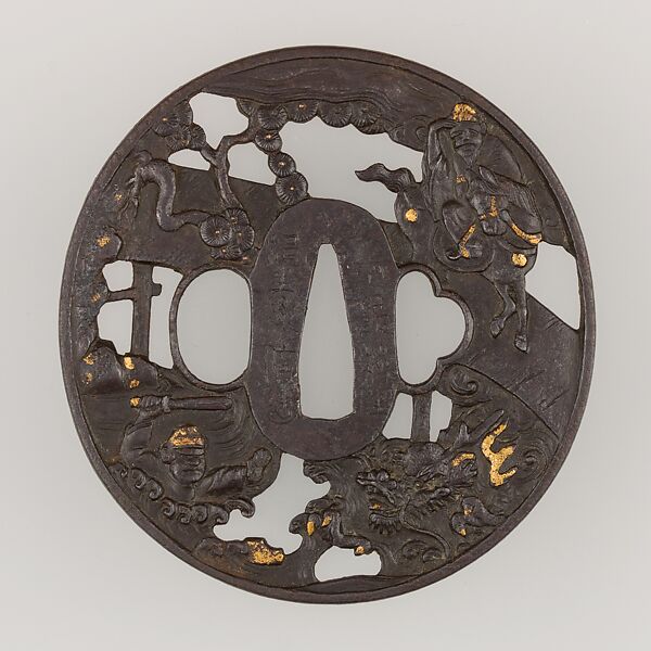 Sword Guard (Tsuba), Iron, gold, copper, Japanese 