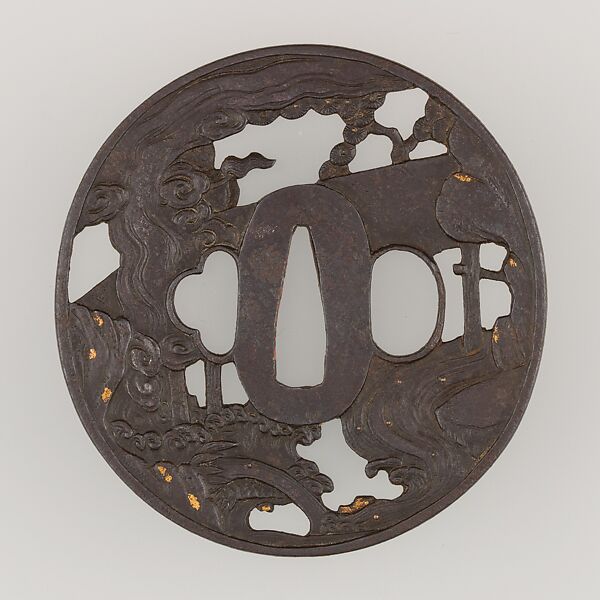Sword Guard (Tsuba), Iron, gold, copper, Japanese