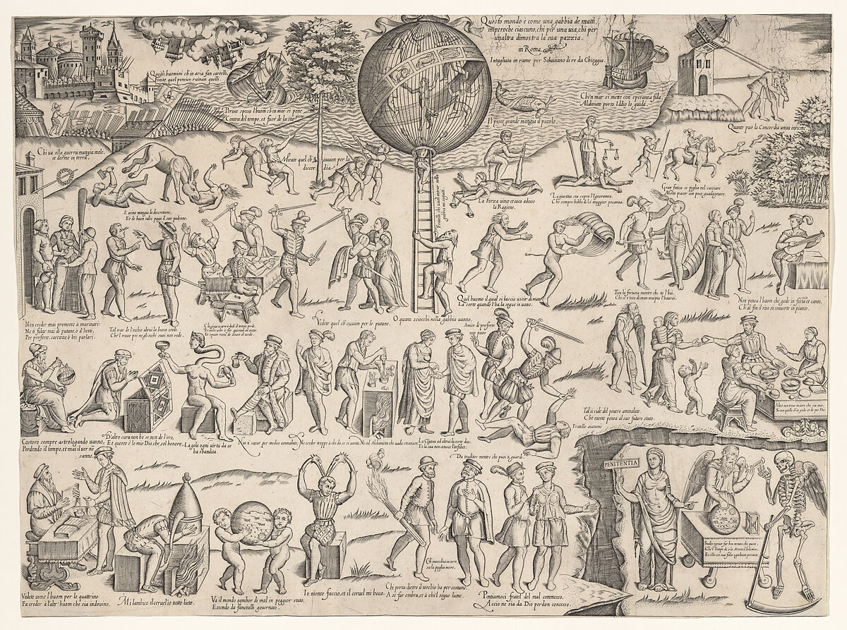 The Cage of Fools (La gabbia de' matti), Sebastiano di Re (Italian, active Rome, 1557–63), Engraving