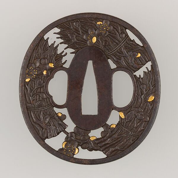 Sword Guard (Tsuba), Iron, gold, copper, Japanese