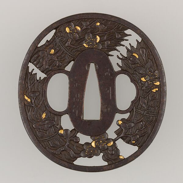Sword Guard (Tsuba), Iron, gold, copper, Japanese 
