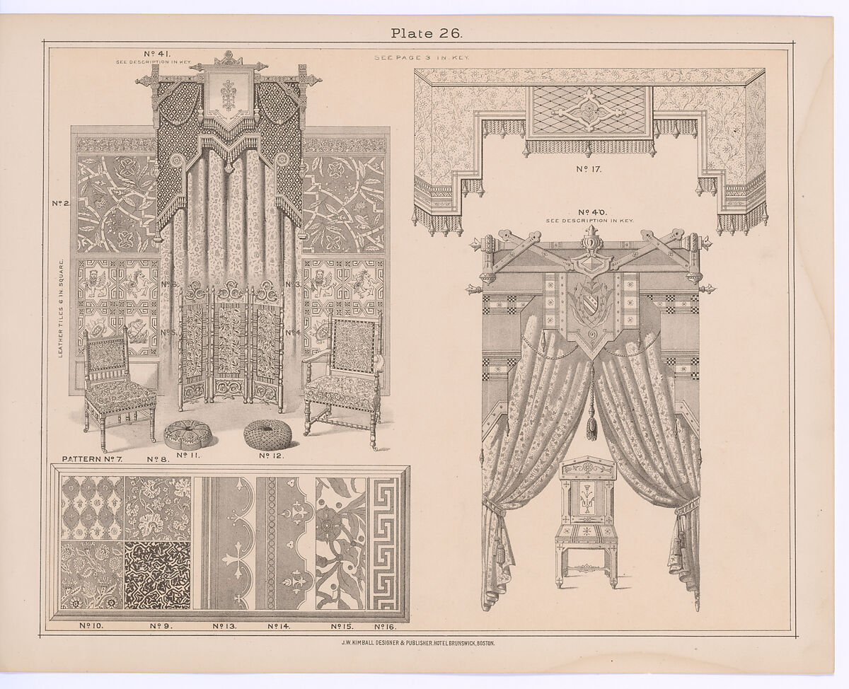 Kimball's Book of Designs: Furniture and Drapery., J. W. Kimball (Boston, Massachusetts), Illustrations: lithographs 