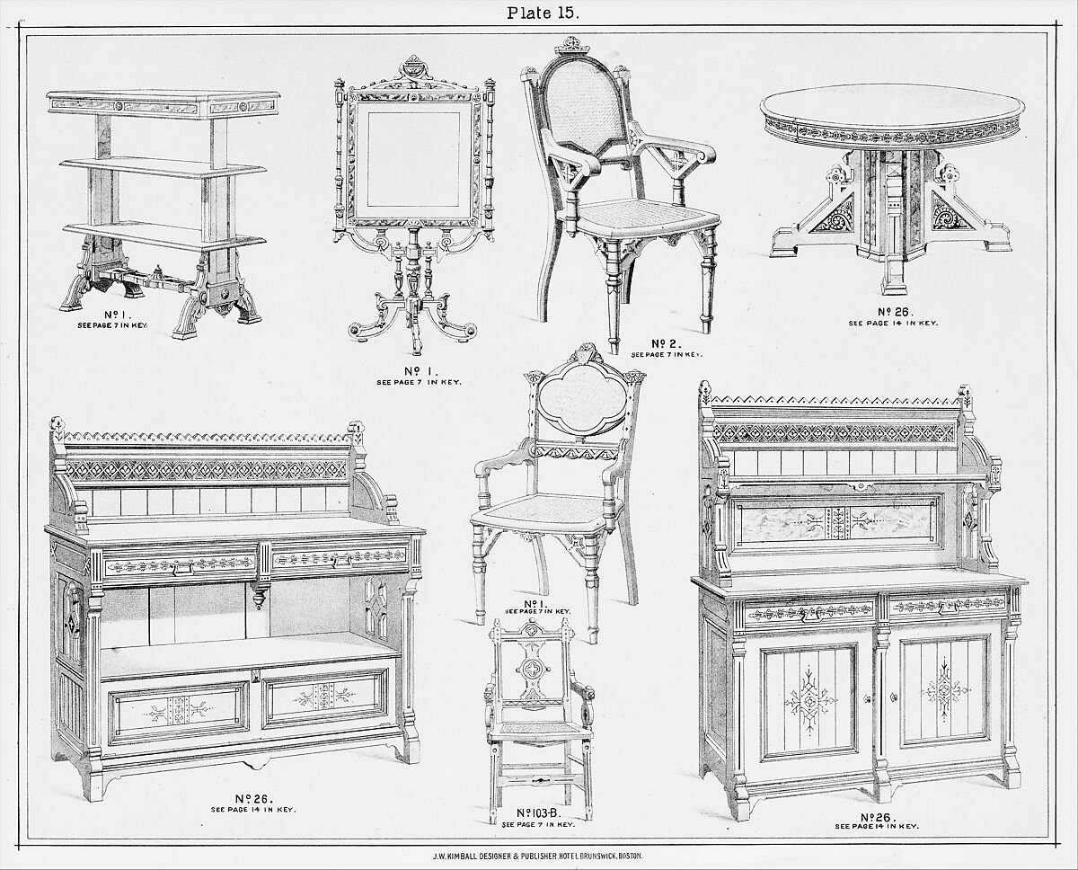 Kimball's Book of Designs: Furniture and Drapery., J. W. Kimball (Boston, Massachusetts), Illustrations: lithographs