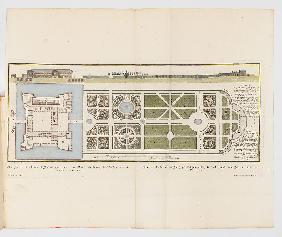 Representation...des Chateaux de Weissenstein ...Pommersfeld und Geibach, Designed by Salomon Kleiner (German, Augsburg 1700/1703–1761 Vienna), Engraving; hand-colored