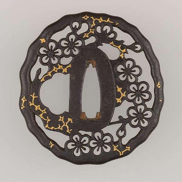 Sword Guard (Tsuba), Iron, gold, Japanese 