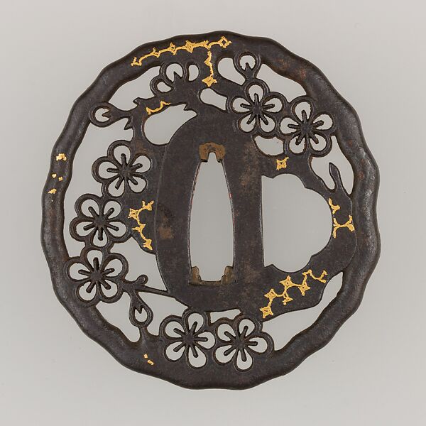 Sword Guard (Tsuba), Iron, gold, Japanese