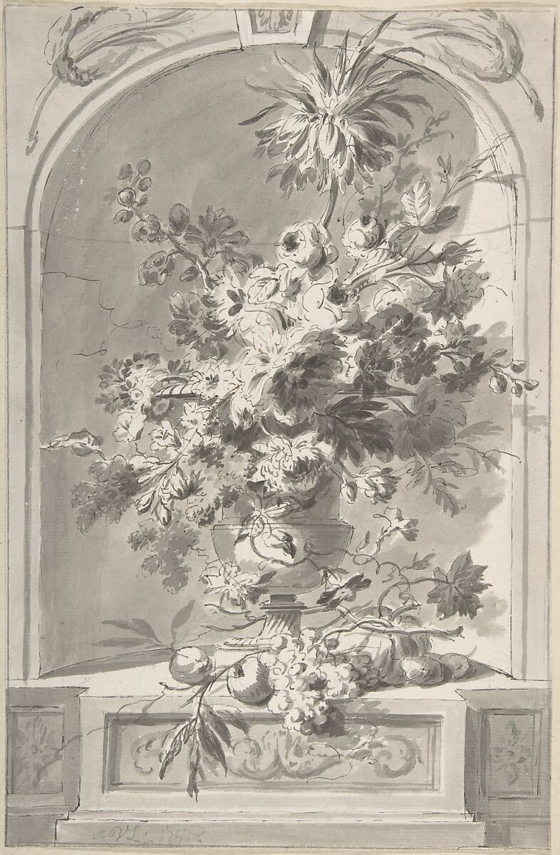 Vase of Flowers, Willem van Leen (Dutch, Dordrecht 1753–1825 Delfshaven), Pen and black ink with gray wash 