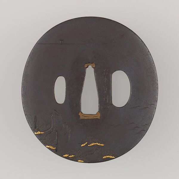 Sword Guard (Tsuba), Iron, copper-silver alloy (shibuichi), gold, copper, Japanese