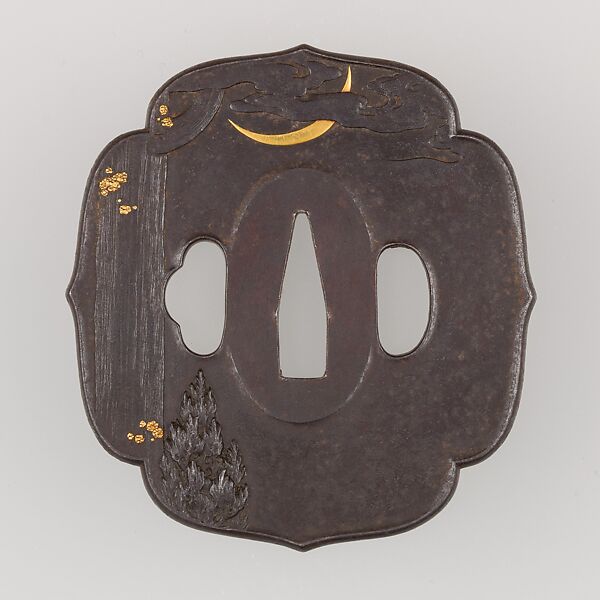 Sword Guard (Tsuba), Iron, gold, copper-silver alloy (shibuichi), Japanese