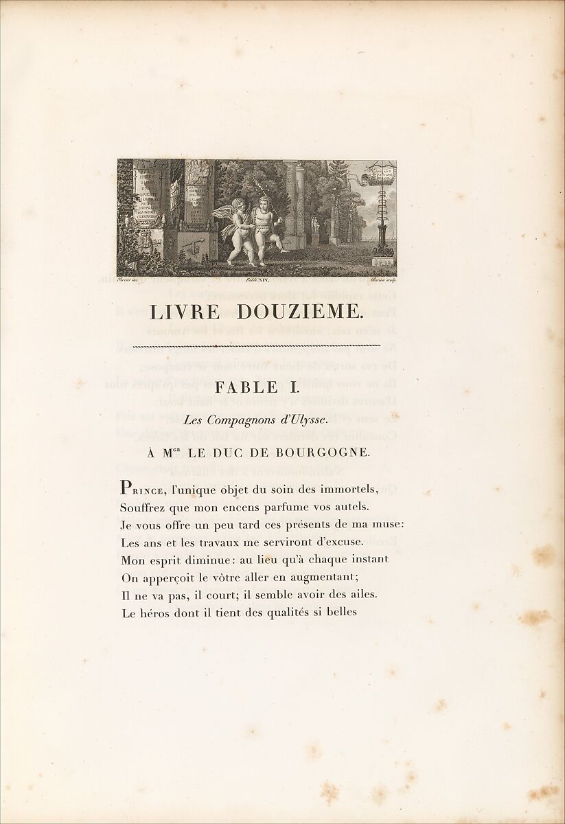 Fables, Written by Jean de La Fontaine (French, Château-Thierry 1621–1695 Paris), Printed book with engraved headpiece illustrations 