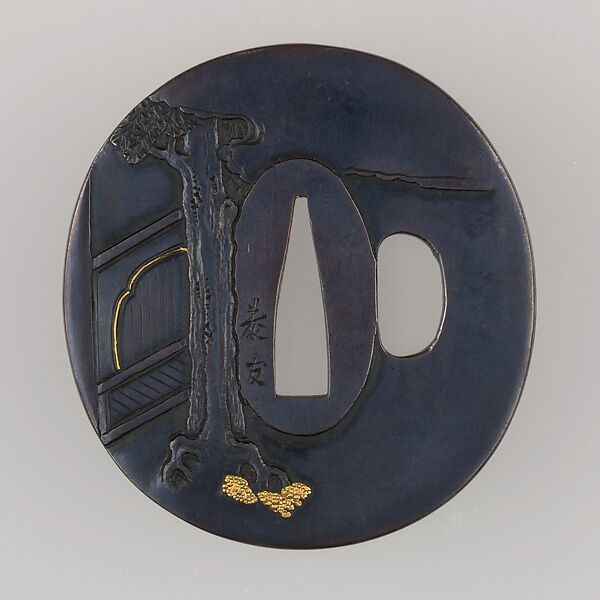 Sword Guard (Tsuba), Copper-gold alloy (shakudō), copper, Japanese