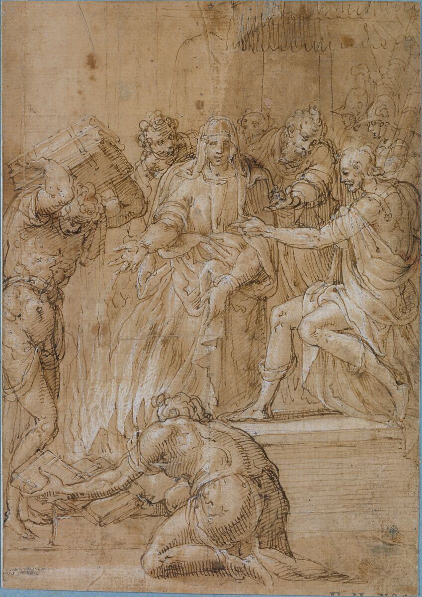 The Cumaean Sibyl before Tarquin the Proud, Niccolò dell' Abate (Italian, Modena 1509–1571 Fontainebleau (?)), Pen and brown ink, brush and brown wash, highlighted with white gouache, on traces of leadpoint or black chalk