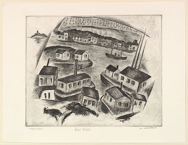 Boathouse, George Constant (American (born Greece), Arahova 1892–1978 New York), Drypoint 