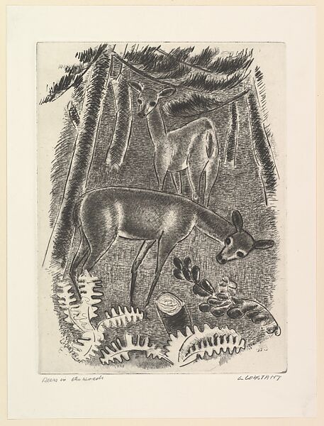 Deers in the Woods, George Constant (American (born Greece), Arahova 1892–1978 New York), Drypoint 