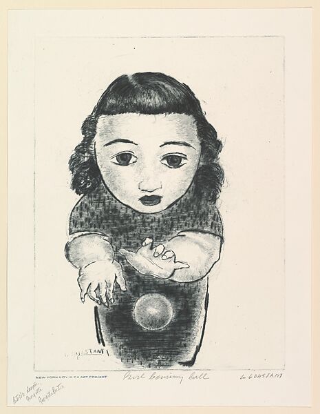 Girl Bouncing Ball, George Constant (American (born Greece), Arahova 1892–1978 New York), Drypoint 