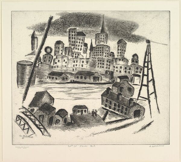 34th Street from New Jersey, George Constant (American (born Greece), Arahova 1892–1978 New York), Drypoint 