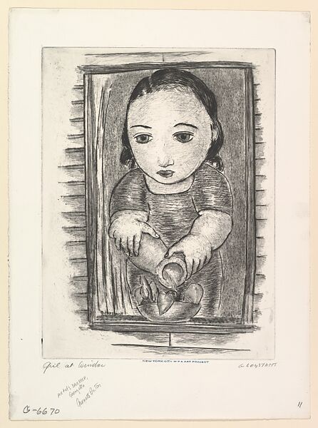 Girl at Window, George Constant (American (born Greece), Arahova 1892–1978 New York), Drypoint 