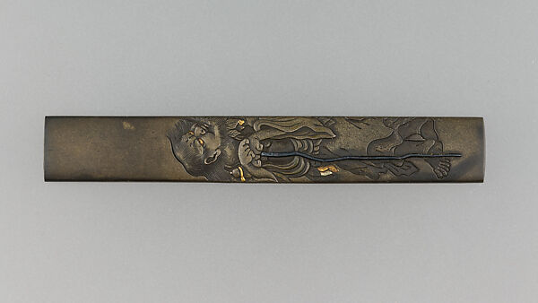 Knife Handle (Kozuka), Copper-silver alloy (shibuichi), gold, Japanese 