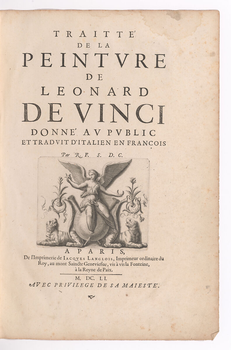 Traitté de la Peinture, Written by Leonardo da Vinci (Italian, Vinci 1452–1519 Amboise), Printed book