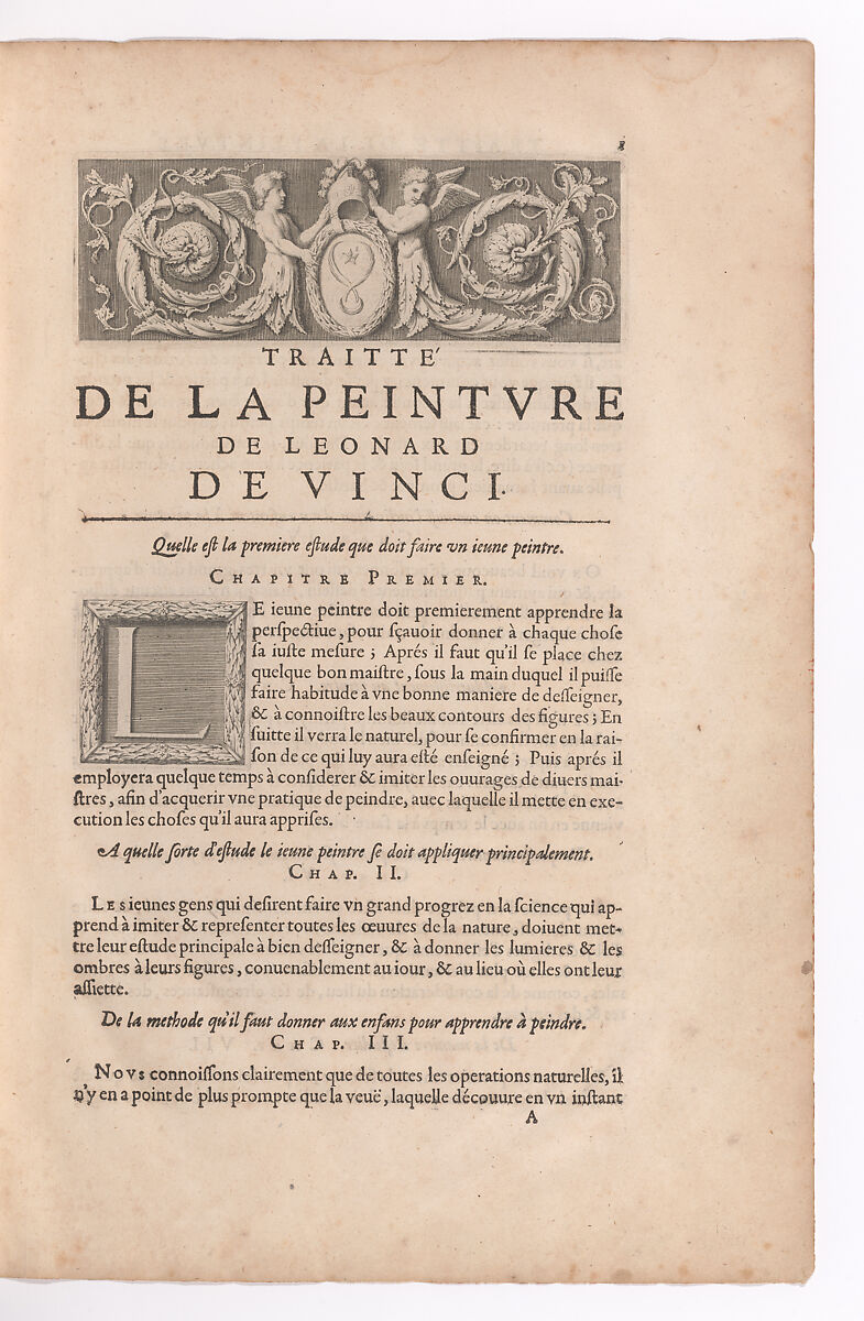 Traitté de la Peinture, Written by Leonardo da Vinci (Italian, Vinci 1452–1519 Amboise), Printed book