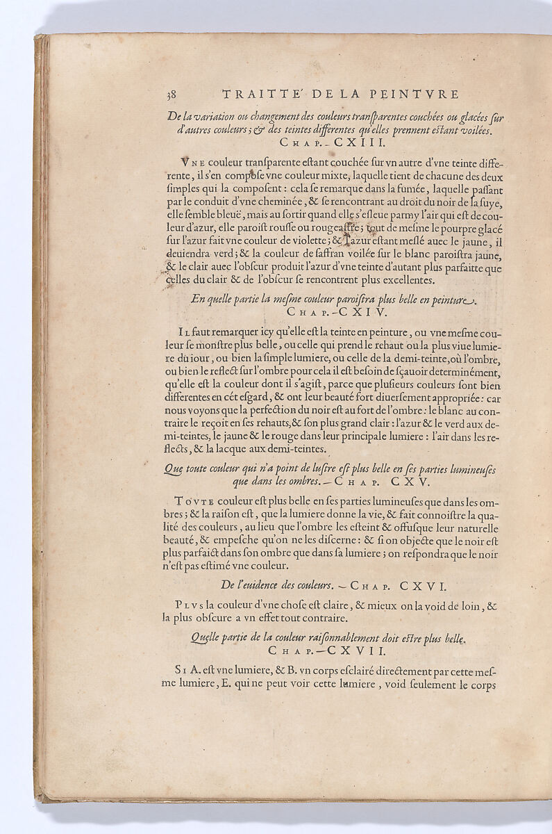Traitté de la Peinture, Written by Leonardo da Vinci (Italian, Vinci 1452–1519 Amboise), Printed book