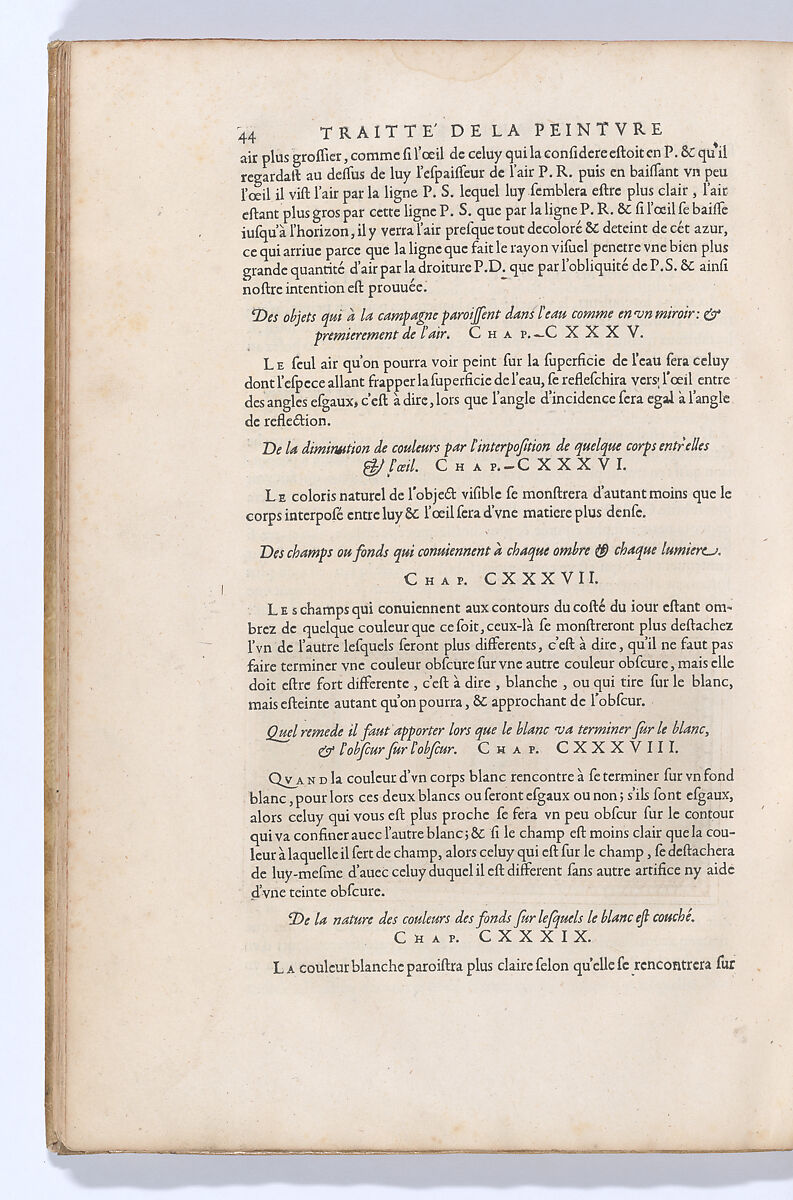Traitté de la Peinture, Written by Leonardo da Vinci (Italian, Vinci 1452–1519 Amboise), Printed book