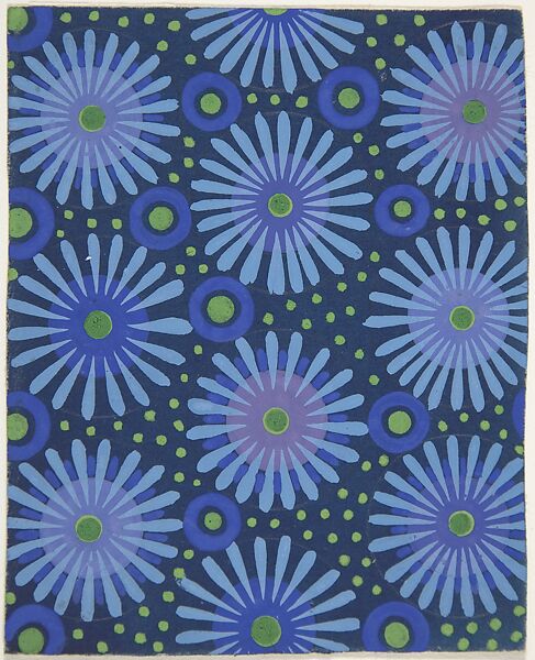 Fabric Design with Flowers, Circles, and Dots, Attributed to Paul Poiret (French, Paris 1879–1944 Paris), Gouache and stencil over graphite 